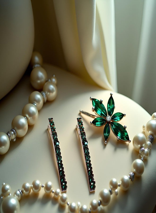 DPWOUM 2Pcs Green Shiny Rhinestone Diamond Hair Barrette Clip,Vintage Elegance Hair Pin, Bobby Pins Duckbill Alligator Clip, Pin Hair Accessories for Women,Hair Accessories - Image 5